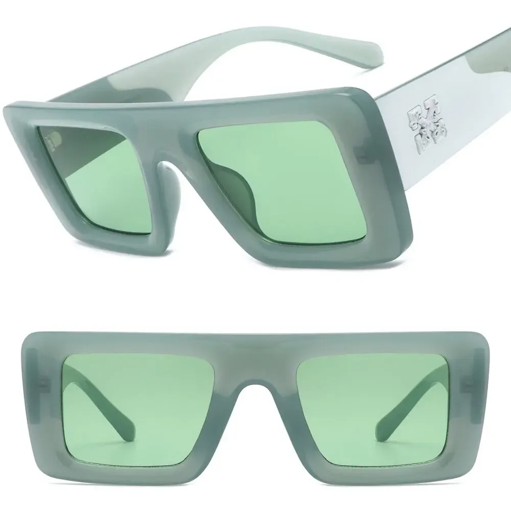 Luxury Green Square Sunglasses Unisex Classy Exotic